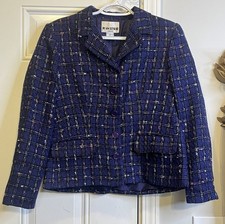 VTG Joan Leslie Tweed Blazer Jacket Purple Pink Plaid Boucle 90s Y2K Grunge 4P