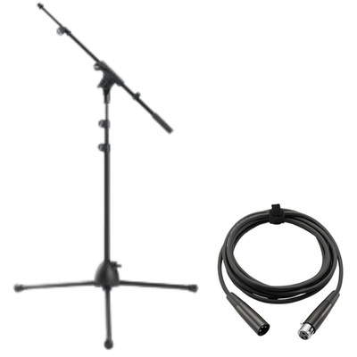 Mic Stand Euro Boom + 10ft XLR Microphone Cable Vocal Stage Studio Bundle