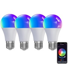 4 Pack, LED Smart Light Bulbs A21 RGB 15W 1900LM Dimmable APP Control E26 Base