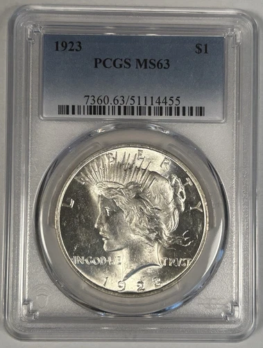 1923 Peace Silver $1 Dollar Coin PCGS MS 63