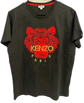 Kenzo Paris, Black With Red Embroidered Tiger T Shirt. *Fits Like