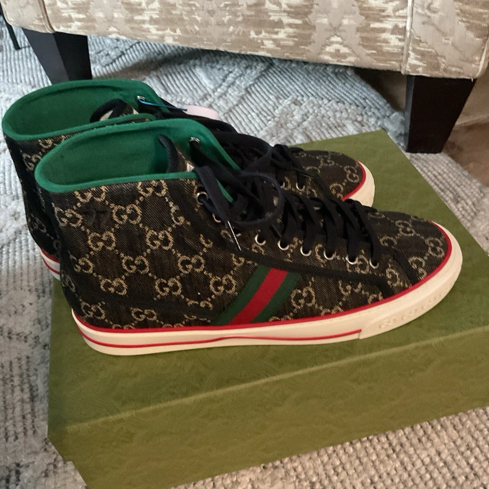 New Gucci Men's Sneaker Hi Top GG Monogram Tennis 1977  Size UK10.5/US 11   - Image 2 of 4