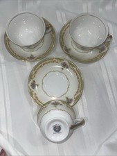 Vintage Kongo China Tea Set of 3 Cups and Saucers Hand Painted Gold Accents