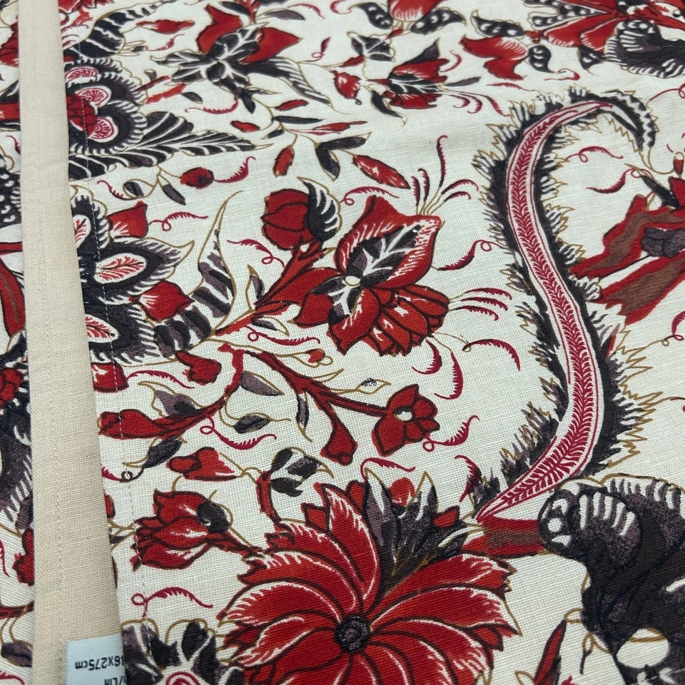 Pottery Barn Linen Cotton Table Runner 18x108 Birds & Blooms Red Floral Cottage - Image 4 of 4