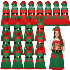 20 Sets Christmas Elf Aprons and Hats Kit Elf Costume Apron Women Adults Kit ...