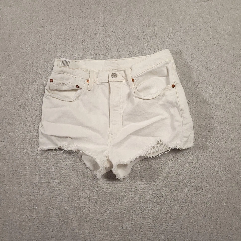 Levis 501 Shorts Womens 30 White High Rise Button Fly Frayed Hem 56327-0248 - Image 2 of 4