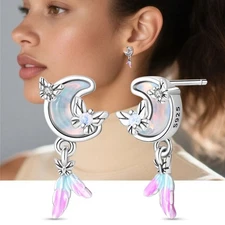 KUNSIR 925 Sterling Silver Moonlight Stud Earrings For Women Girls Jewelry Gifts