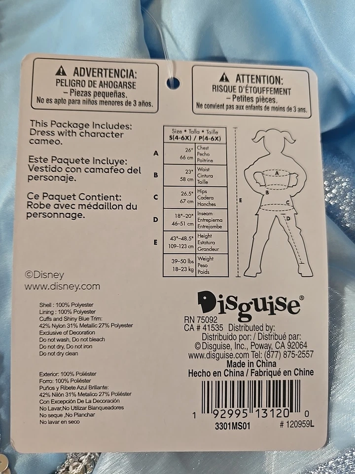 NUEVO CON ETIQUETAS DISFRAZ HALLOWEEN PRINCESA CENICIENTA DISNEY TALLA S 4-6X ENVÍO GRATUITO Foto 2 de 2