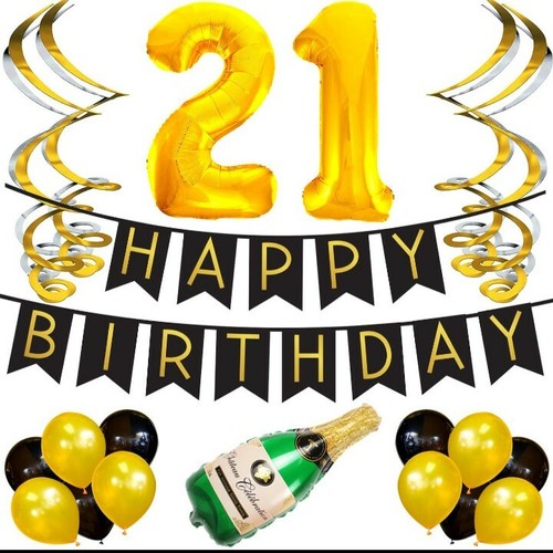 Gold Birthday and Champagne Balloon Set - Birthday Party Decorations - 21st - Picture 2 of 5