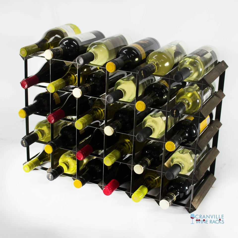 Cranville Vin Rack Rangement 30 Bouteille Chêne Foncé Teinture Bois/Métal Noir - Photo 1/4