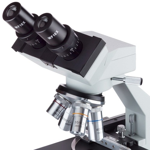 Microscopio LED compuesto binocular AmScope 40x-1000x + escenario mecánico + diapositivas - Imagen 7 de 11