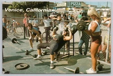 Venice CA Sexy Women Bodybuilders Muscle Beach Outdoor Weightlifters Postcard