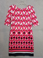WOMEN'S PINK GEOMETRIC DRESS - ELIZA J - SIZE 6 - SHORT SLEEVE Boat Neck