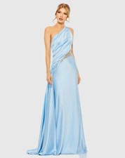 Mac Duggal Womens Size 2 Powder Blue One Shoulder Embellished Satin Gown Dress