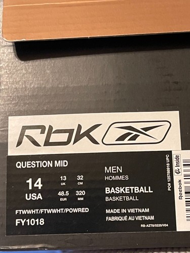 Reebok question iverson red toe size 14 