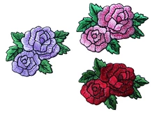 #3716 Purple Pink Red Rose Flower Embroidery Iron On Appliqué Patch