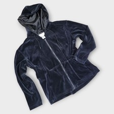 Nyl Wear Jacket Womens Size Small Petite Black Velour Hooded Hoody Pockets Flaw