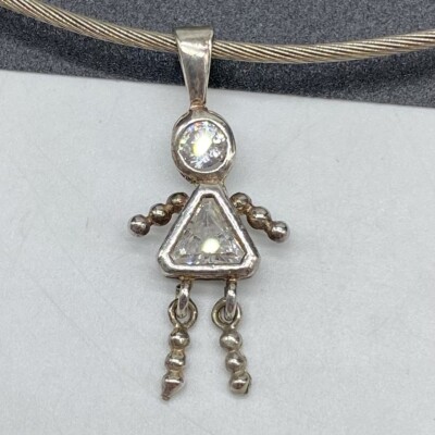 Sterling Silver Crystal Birth Stone Pendant - April Girl 1 1/8''  1.8g