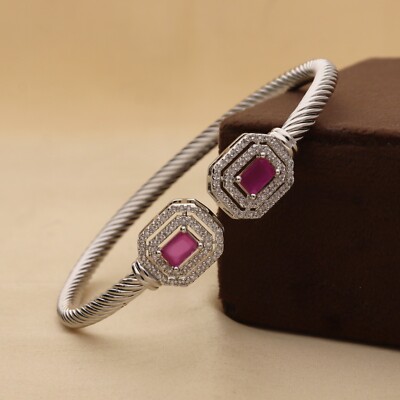 Elegant CZ Bangle Bracelet with Dual Octagonal Design and Colorful Stones