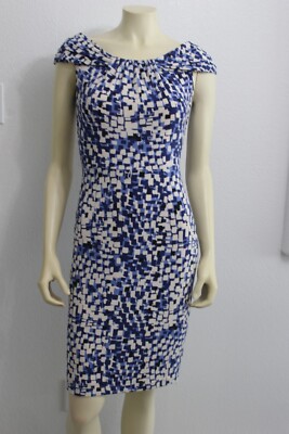 DAVID MEISTER women dress size 2 purple black white knee length polyester.