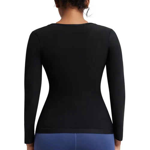 Damen Sauna Anzug Schwitzen Schlankmacher Weste Body Shaper Reißverschluss Langarm Fitnessstudio Tops - Bild 9 von 13