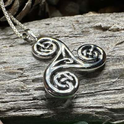 Triple Spiral Necklace Irish Ireland Celtic Triskel Wiccan Pagan Pendant  925