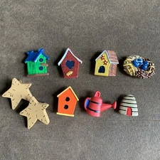 Quacker Factory Button Covers Garden Bird Flower Vintage Bee Star Theme Shirt