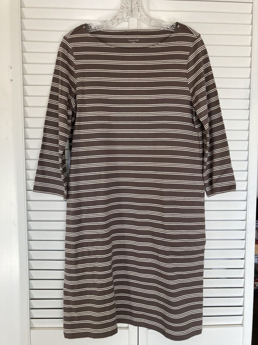 Garnet Hill Striped Organic Cotton Bateau Neck Dress With Pockets