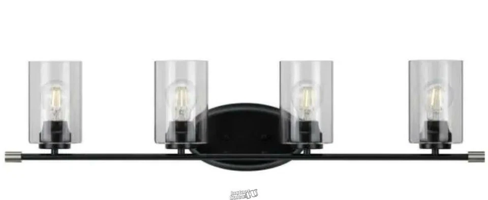 Riley Collection 4-Light Matte Black Clear Glass Modern Bath Vanity Light - Image 2 of 2
