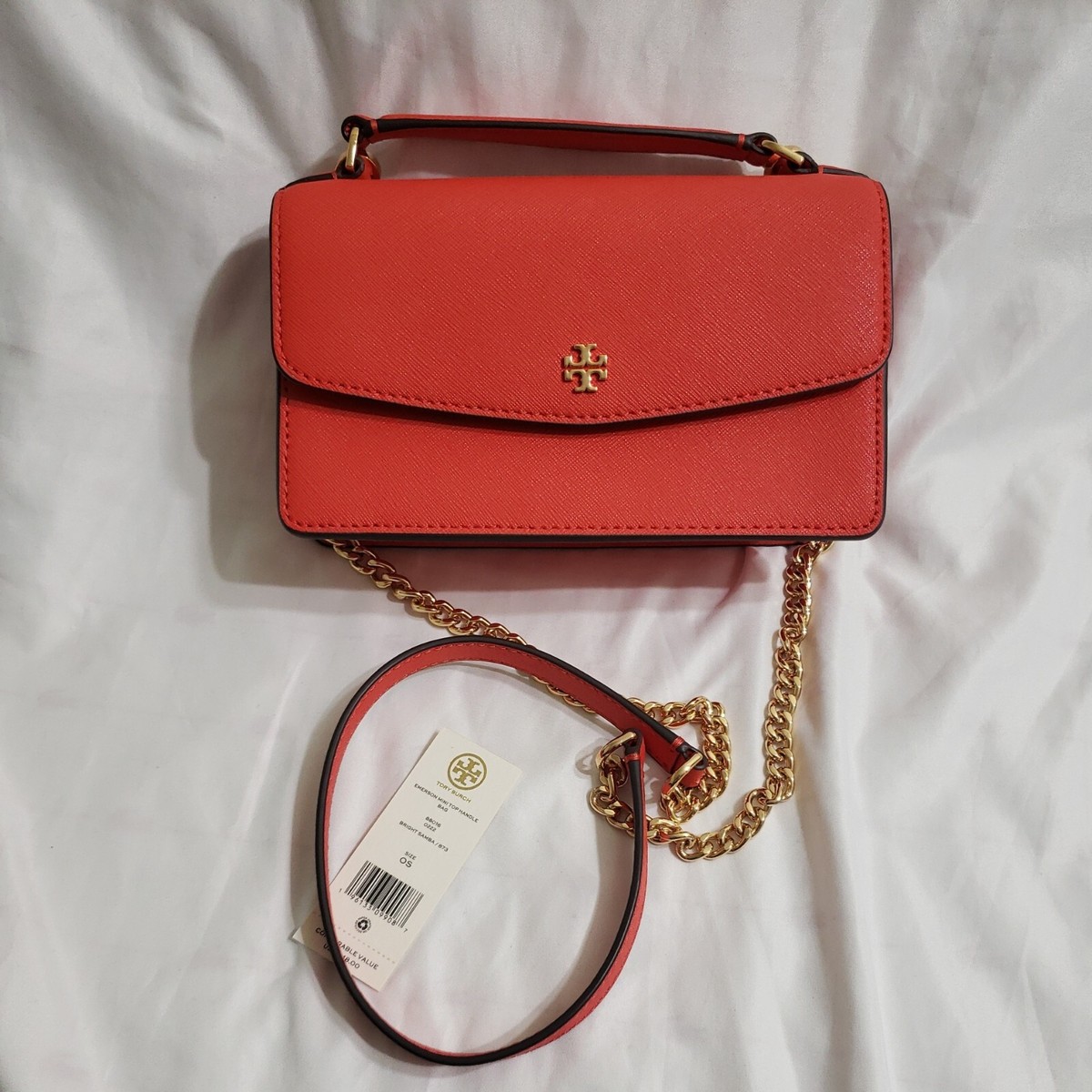 NWT Tory Burch Emerson Mini Top Handle Bag Chain Strap Bright