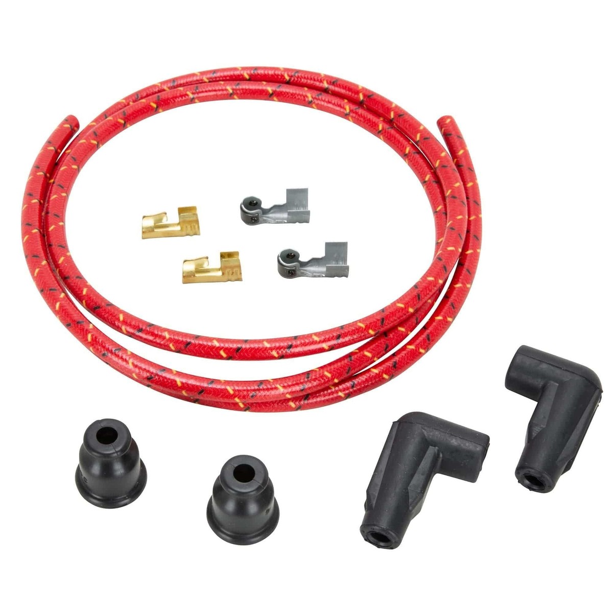 エル Lowbrow Customs 7mm Cloth 90 deg Spark Plug Wire Sets Red w/ Black