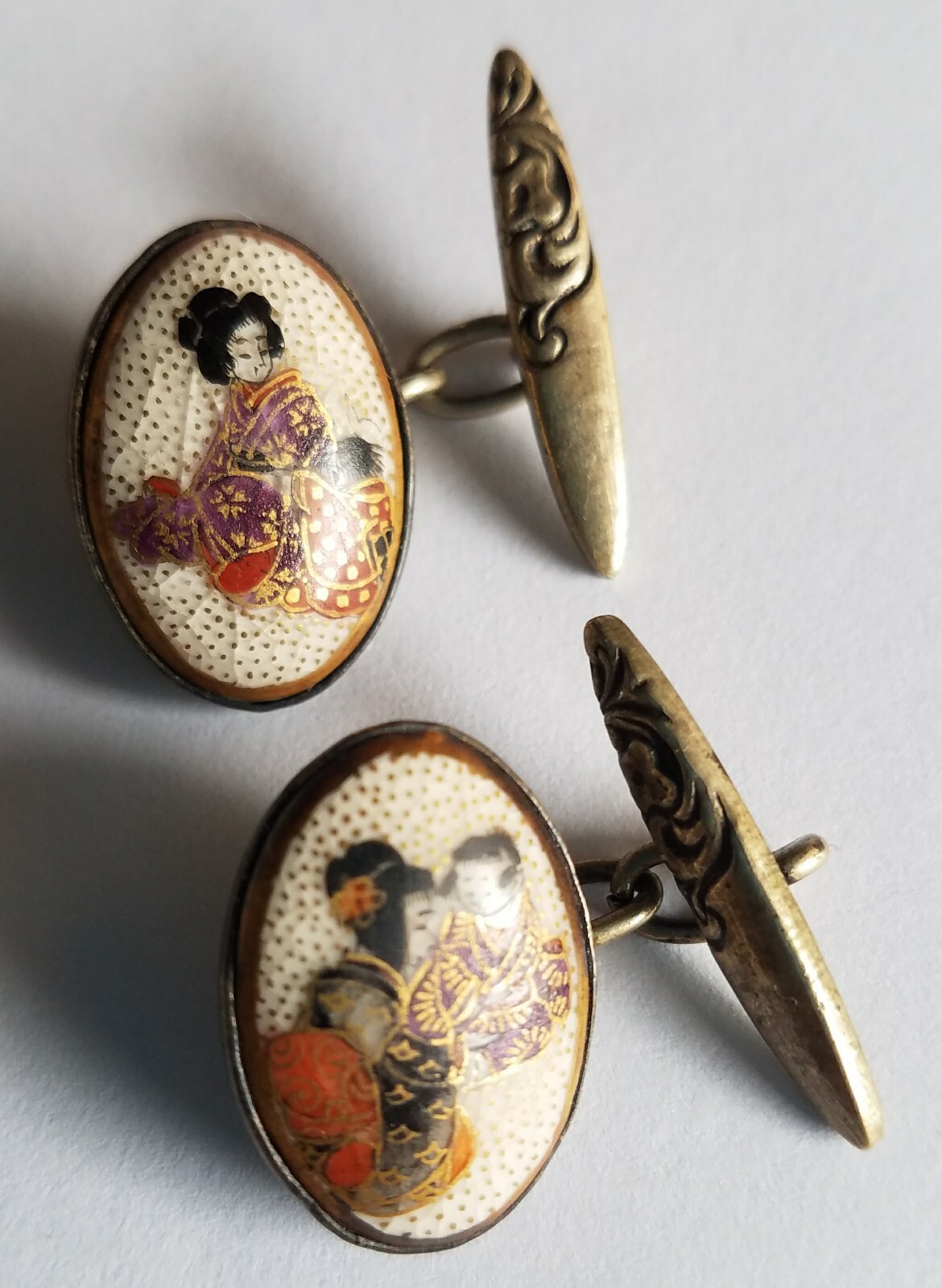ANTIQUE PAIR JAPANESE CHINESE CLOISONNE SILVER CUFFLI… Gem