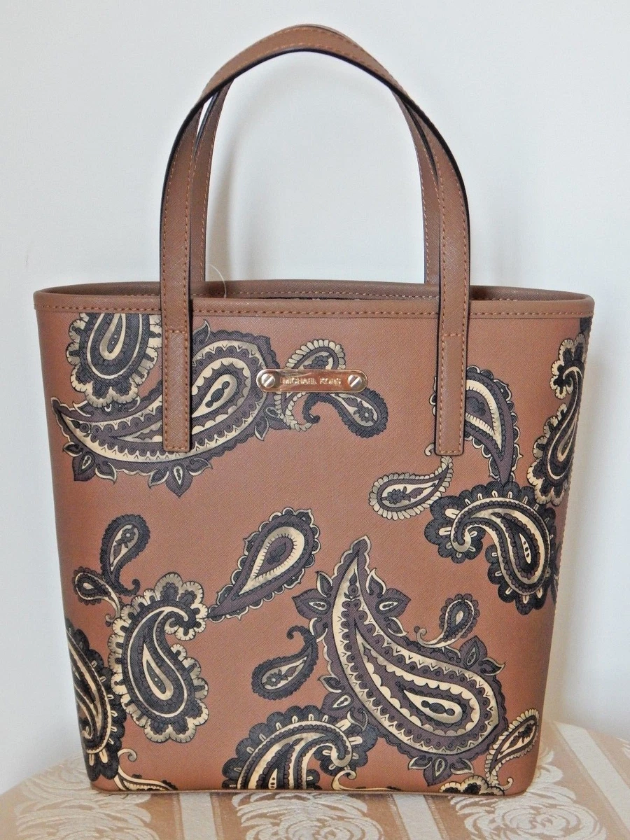 NWT 298 Michael Kors EMRY PAISLEY PRINT LUGGAGE BROWN TOP ZIP MEDIUM TOTE BAG