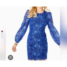 Lilly Pulitzer Georgi Long Sleeve Lace Knee Length Dress Boca Blue Size 10 NWT