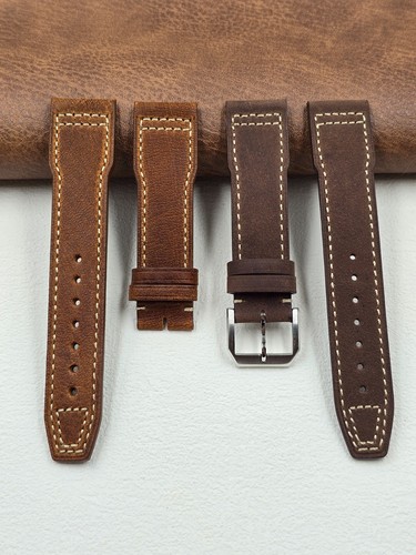 Handmade 20 21 22mm Vintage Brown Calf Leather Strap With Buckle Fit IWC Watch