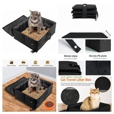 New: Portable Cat Travel Litter Box w/Zipped Lid. Foldable Waterproof. Black
