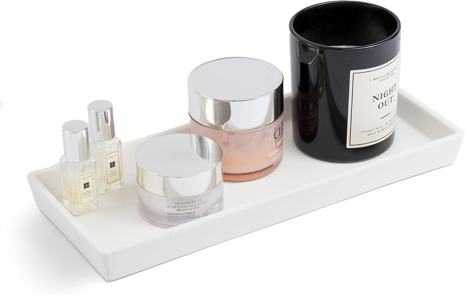 White Resin Bathroom Tray 12x5 Inch Countertop Organizer