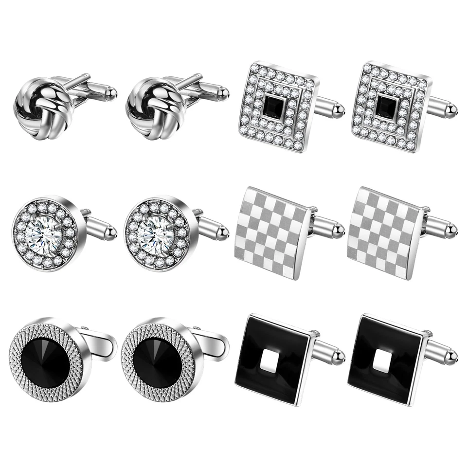 6 Pairs Cufflinks for Men Cuff Links Shirt Suit For Wedding Groom Business Gift - Image 2 of 4