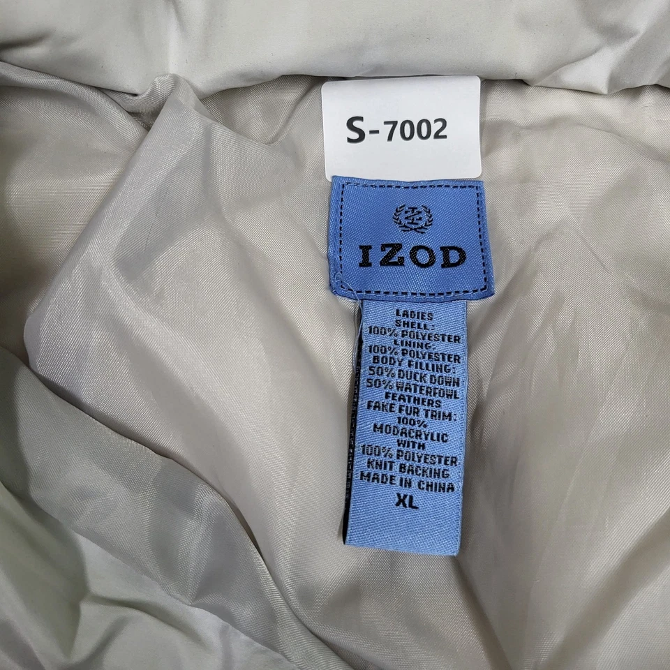 IZOD Women Jacket XL Light Gray Puffer Jacket Down Fur Trim Zipper - Image 2 of 4