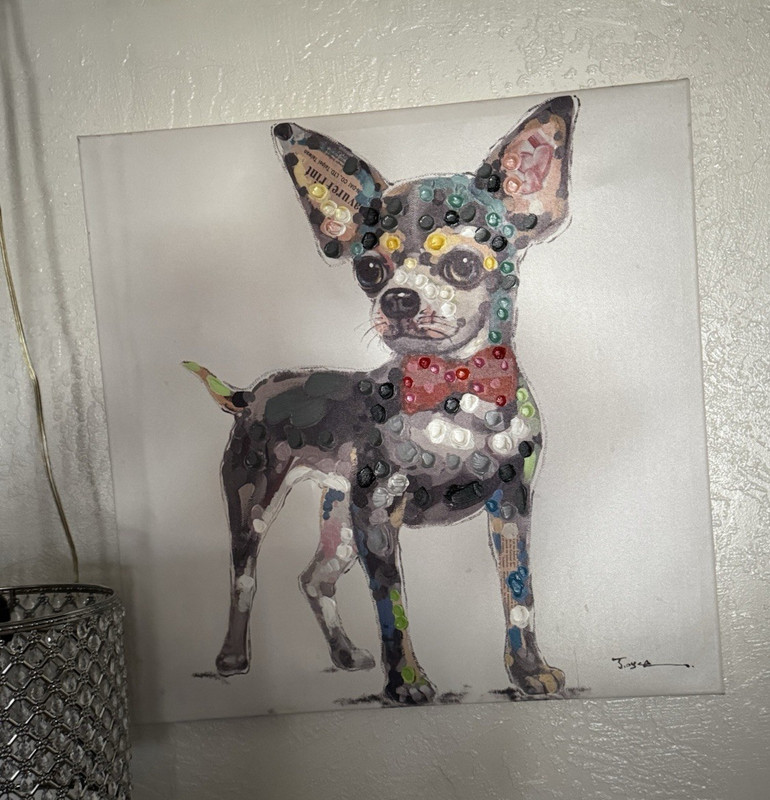 Joya Signed Mixed Media Dog Collage, 3D Textured Acrylic/Paper Unframed