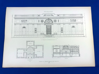 1925 Steel Plate, Plans J.P. MORGAN LIBRARY, New York City ~ Architectural Print