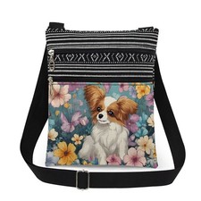 Puppy Florals Print Woemn Crossbody Bag Men Dog Print Adjustable Shoulder Str...