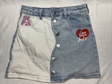 Vintage Care Bears Justice Girls Color Block Denim Skirt Blue Size L 12/14 SKORT