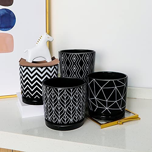 Flower Pots,5.5 Inch Succulent Pots with Hole,Indoor Cylinder set of 4 Black