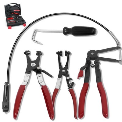 4PCS Long Reach Hose Clamp Pliers Tool Set - Flexible Wire Radiator Remover