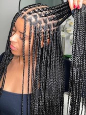 FANCEE Full Double Lace Box Braid Wig w/ Baby Hair, Pre-Plucked, Knotless, 1B 32