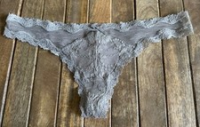 Vtg Victoria s Secret S/P Gray Sheer Lace Bikini Thong String Panty Panties