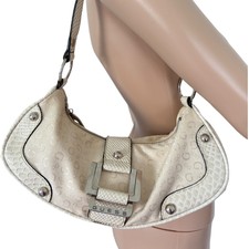 VTG Guess Y2K Cream Logo Faux Croc Patent Lea...