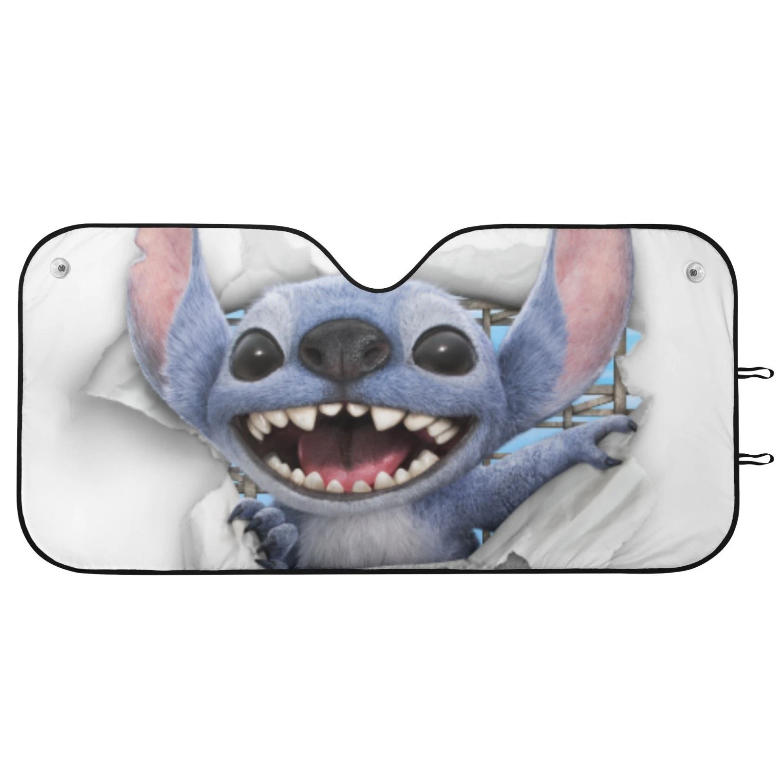 Funny Stitch Breaking Through Car Sun Shade Front Windshield Cover Cute Cartoon
