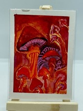 ACEO Original Art Watercolor  Field of mushroom Handmade # 85 by Tehillah 